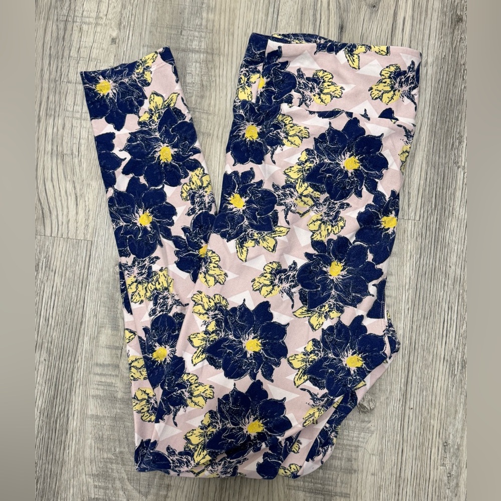 Lularoe Tall & Curvy (TC) Pink & Blue Floral Leggings.